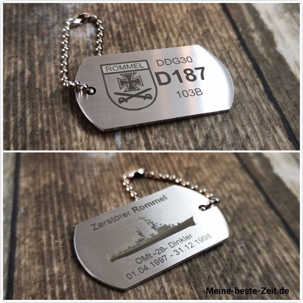 D187 ZERSTÖRER ROMMEL Schlüsselanhänger, Dogtag - Edelstahl, PERSONALISIERT